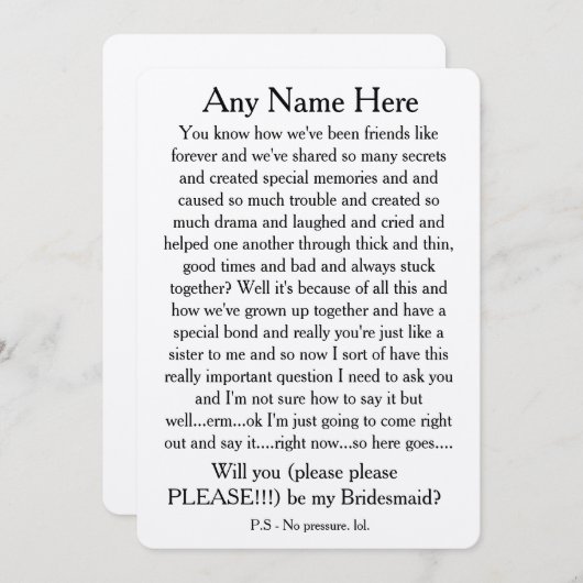 Wilt u alstublieft mijn bruidsmeisje zijn? Aangepa Kaart (Voorkant / Achterkant)