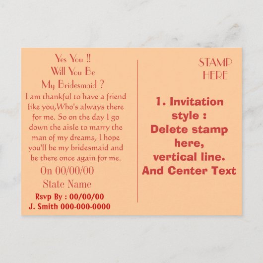 Wilt u mijn bruidsmeisje zijn, bruidsmeisje van ee uitnodiging briefkaart (Achterkant)