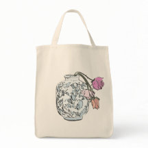 Wilted Roses in a Vase Reusable Tote Grocery Bag
