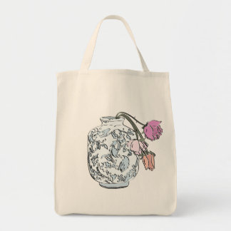 Wilted Roses in a Vase Reusable Tote Grocery Bag