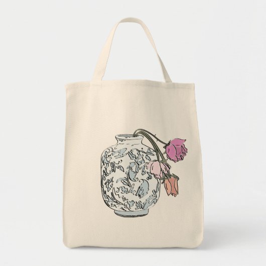 Wilted Roses in a Vase Reusable Tote Grocery Bag (Voorkant)