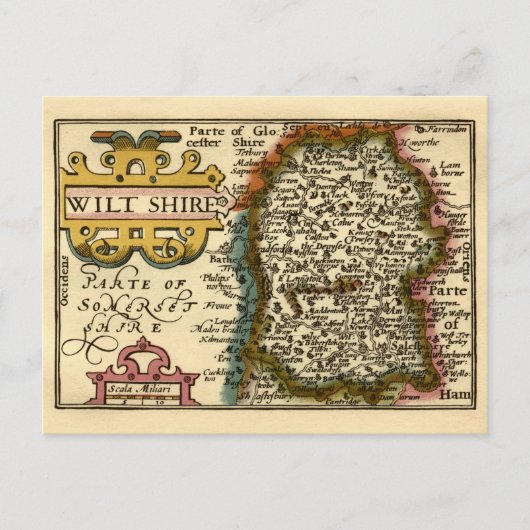 Wiltshire County Engeland Oude antiquarische atlas Briefkaart (Voorkant)