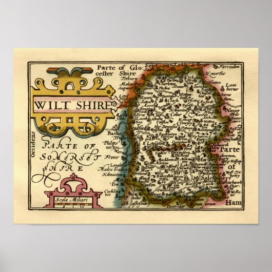 Wiltshire County Engeland Oude antiquarische atlas Poster (Voorkant)