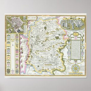 Wiltshire, gegraveerd door Jodocus Hondius Poster