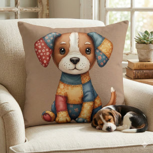 Wimige patchwork puppy volkskunst cottagecore kussen