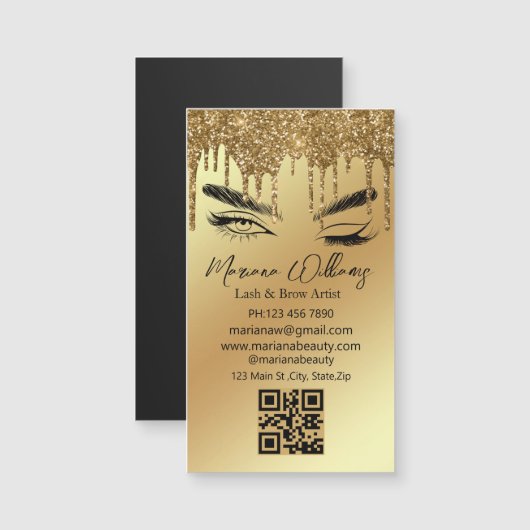 Wimper en voorhoofd QR Code Gouden Zakelijke Magne (Voorkant / Achterkant)