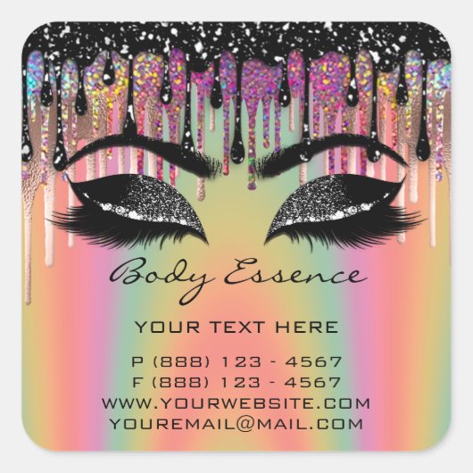 Wimper Extensie Winkel Holografisch Zwarte Koraal Vierkante Sticker (Voorkant)
