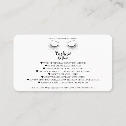 Wimper Extensions Aftercare Hoe zorg je voor Wimpe Visitekaartje (Achterkant)