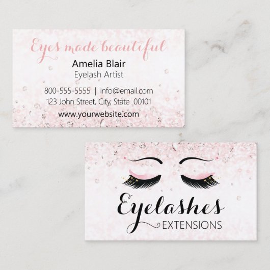 Wimper Extensions Sparkles en Diamonds Pink Visitekaartje (Voorkant / Achterkant)