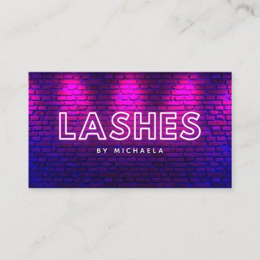 Wimper/Lash Extensions Modern Roze Neon & Bricks Visitekaartje (Voorkant)