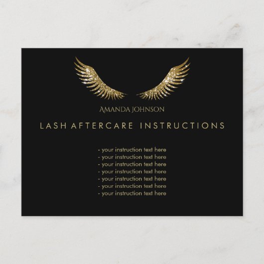 Wimper Nazorg Instructies Gouden Vleugels Zwart Briefkaart (Voorkant)