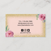 Wimper Schoonheidssalon  Bloemen Gouden Glitter Visitekaartje (Achterkant)