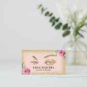Wimper Schoonheidssalon  Bloemen Gouden Glitter Visitekaartje (Staand voorkant)