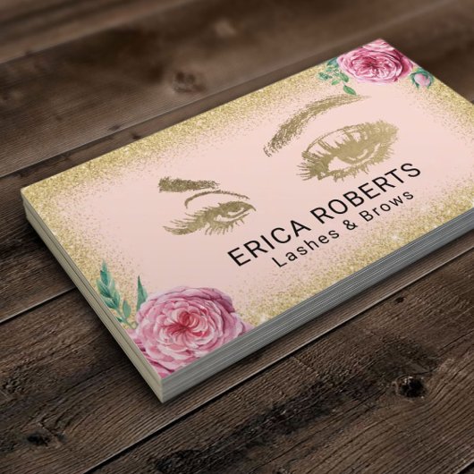 Wimper Schoonheidssalon  Bloemen Gouden Glitter Visitekaartje