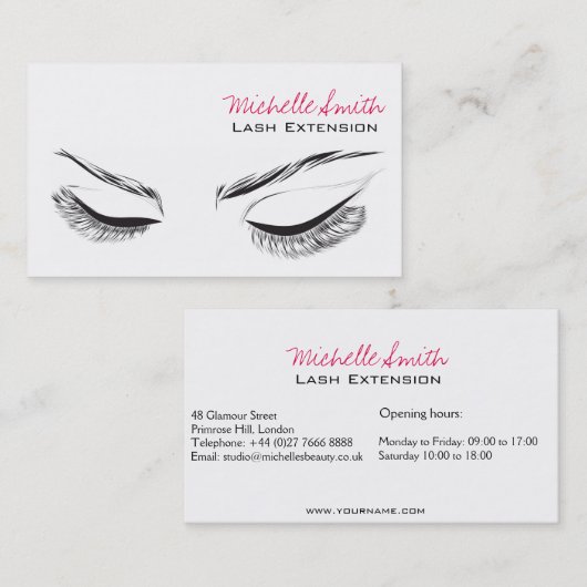 Wimperkaart met lange wimpers extensie visitekaart visitekaartje (Voorkant / Achterkant)