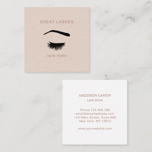 Wimpern Augenbrauen Visitenkarte Vierkante Visitekaartje (Voorkant / Achterkant)