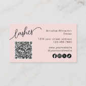 Wimpers Blush Roze Script Sociaal Icoon QR Code Fo Visitekaartje (Achterkant)