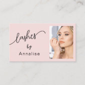 Wimpers Blush Roze Zwart Script Foto Visitekaartje (Voorkant)