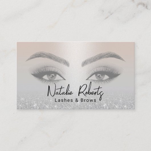 Wimpers & Brows Microblading Elegant Zilver Glitte Visitekaartje (Voorkant)