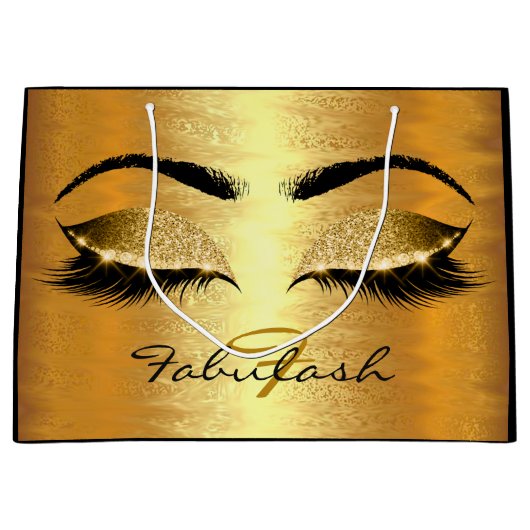 wimpers bruids ogen gouden glitter naam monogram groot cadeauzakje (Voorkant)