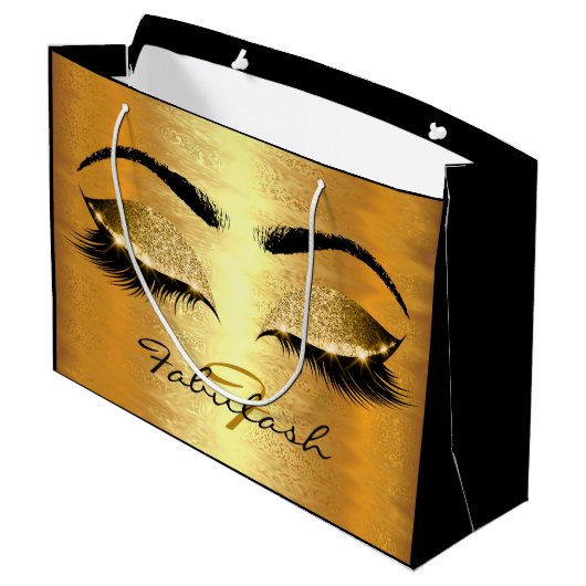 wimpers bruids ogen gouden glitter naam monogram groot cadeauzakje (Achterkant Gekanteld)