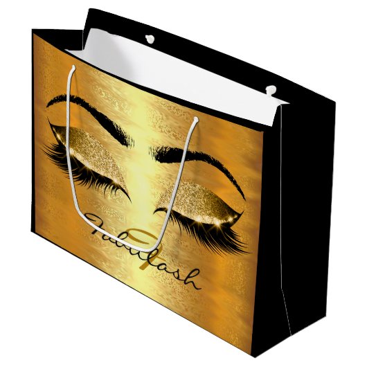 wimpers bruids ogen gouden glitter naam monogram groot cadeauzakje (Voorkant Gekanteld)