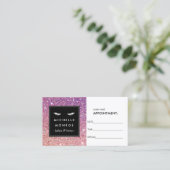 Wimpers en Paarse/Roze Glitter Afspraakkaart Afsprakenkaartje (Staand voorkant)