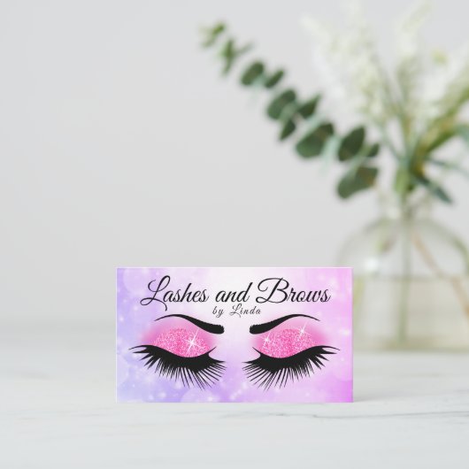Wimpers en wenkbrauwen - Paarse en roze Glitter Visitekaartje (Staand voorkant)