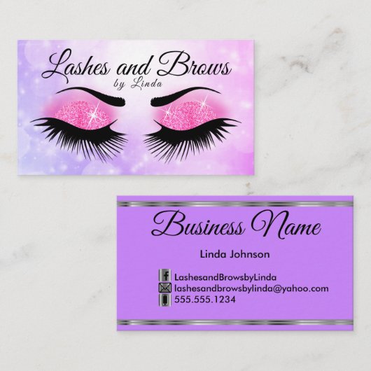 Wimpers en wenkbrauwen - Paarse en roze Glitter Visitekaartje (Voorkant / Achterkant)