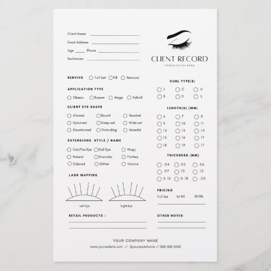 Wimpers extensie client record pagina's briefpapier (Voorkant)