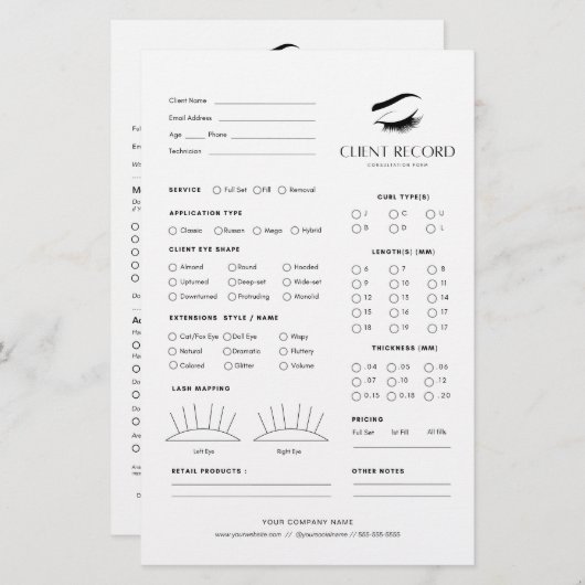 Wimpers extensie client record pagina's briefpapier