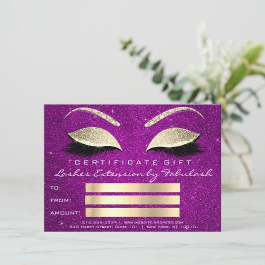 Wimpers Goud Roze Make-up Artiest Certificaat Gift (Staand voorkant)