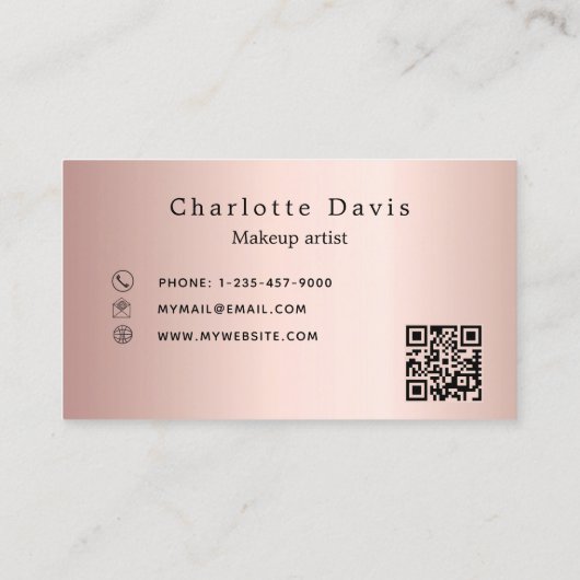 Wimpers make-up artiest roos gouden QR-code Visitekaartje (Achterkant)