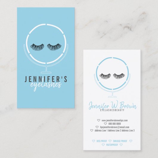 Wimpers Make-up Artiest Schoonheidsspiegel Blauw Visitekaartje (Voorkant / Achterkant)