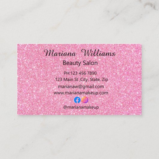 wimpers, make-up artiest stijlvolle roze glitters  visitekaartje (Achterkant)