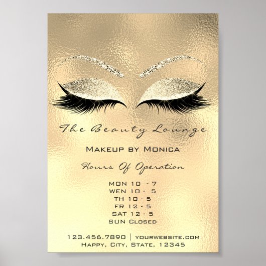 Wimpers Make-up Openingstijden Gouden Salon Glitte Poster (Voorkant)