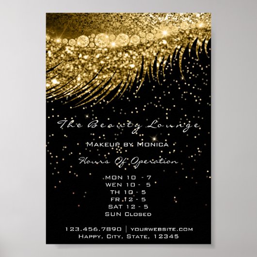 Wimpers Make-up Openingsuren Gouden Confetti Zwart Poster (Voorkant)