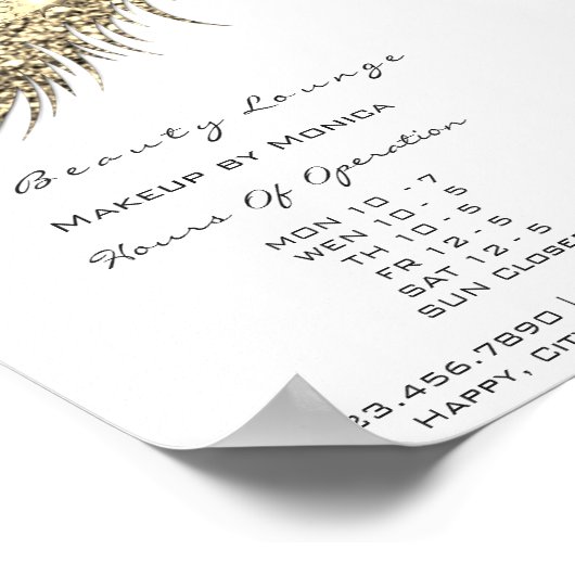 Wimpers Make-up Openingsuren Gouden Salon Metaal W Poster (Hoek)