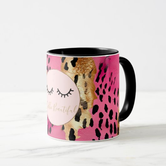 Wimpers Meisje Roze Glam Zwart Goud Luipaard Mok (Voorkant rechts)