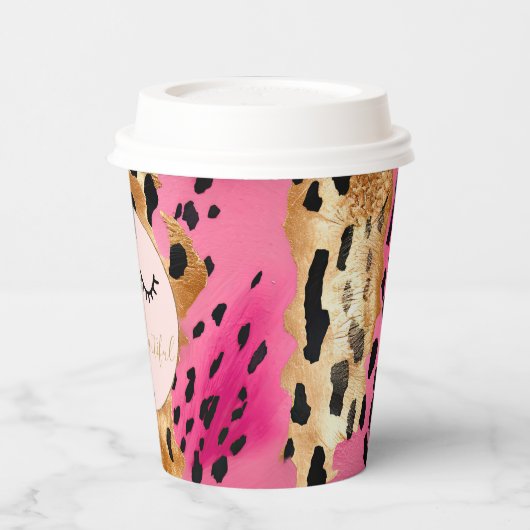 Wimpers Meisje Roze Glam Zwart Goud Luipaard Papieren Bekers (Links)