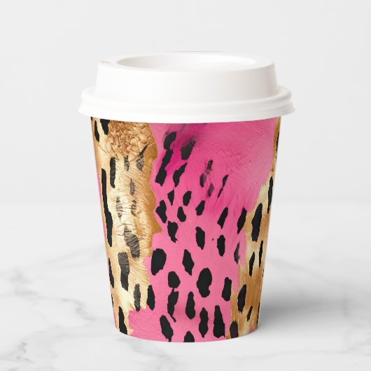 Wimpers Meisje Roze Glam Zwart Goud Luipaard Papieren Bekers (Achterkant)