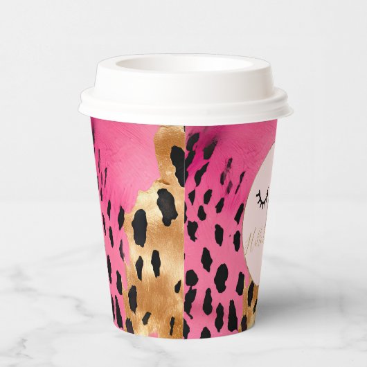 Wimpers Meisje Roze Glam Zwart Goud Luipaard Papieren Bekers (Rechts)