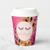 Wimpers Meisje Roze Glam Zwart Goud Luipaard Papieren Bekers (Voorkant)