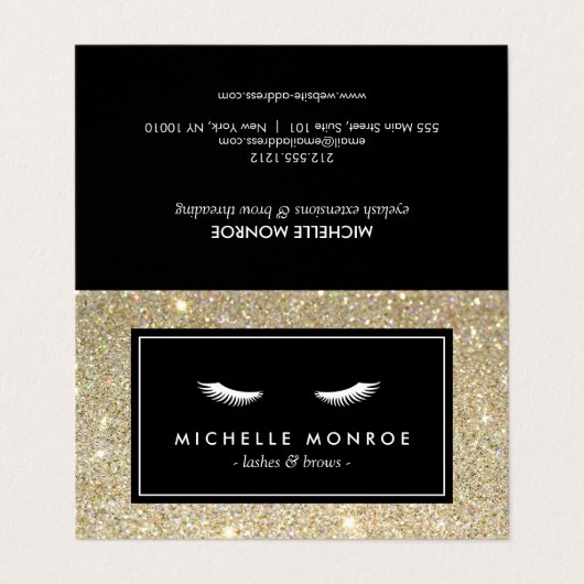 Wimpers met Gold Glitter Salon Aftercare Visitekaartje (Buitenkant ongevouwen)