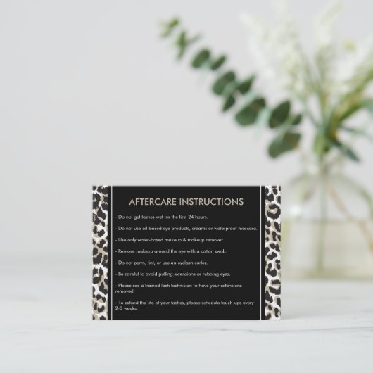 Wimpers met Leopard Print Aftercare Kaart Visitekaartje (Staand voorkant)