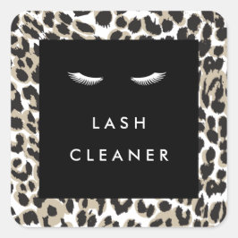 Wimpers met Leopard Print Lash Cleaner Vierkante Sticker