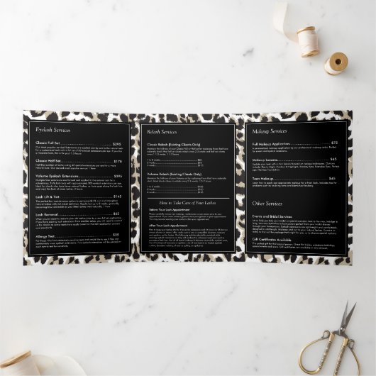 Wimpers met Leopard Print Prijslijst Brochure Drieluik Kaart (Binnen)