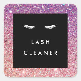 Wimpers met Paarse/roze Glitter Lash Cleaner Vierkante Sticker