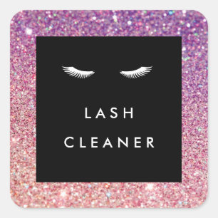 Wimpers met Paarse/roze Glitter Lash Cleaner Vierkante Sticker