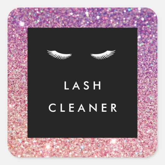 Wimpers met Paarse/roze Glitter Lash Cleaner Vierkante Sticker (Voorkant)